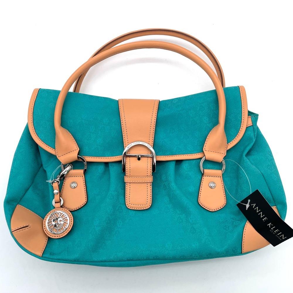 Anne Klein Majestic 2 Shoulder Bag Women Turquoise NWT Y2K Vintage Leather Trim